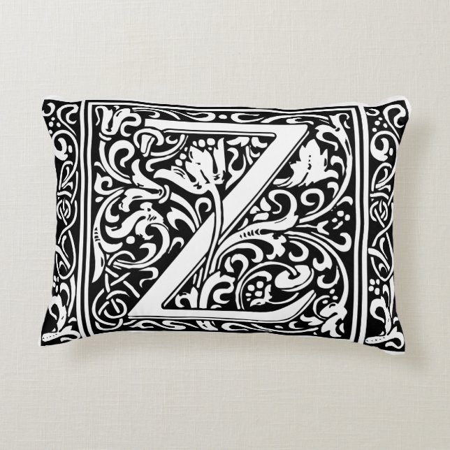 Letter Z Mediaeval Monogram Art Nouveau Decorative Cushion (Back)