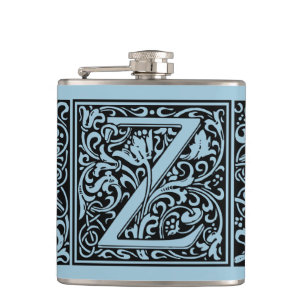 Letter Z Mediaeval Monogram Art Nouveau Hip Flask