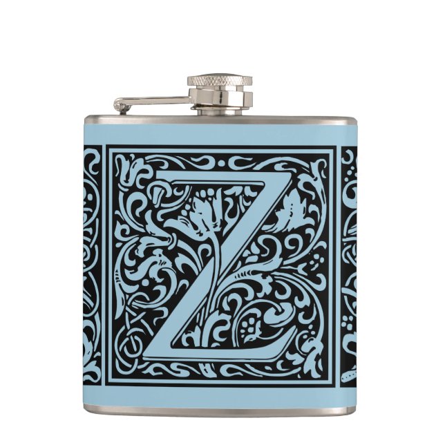 Letter Z Mediaeval Monogram Art Nouveau Hip Flask (Front)