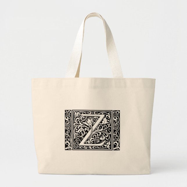Letter Z Mediaeval Monogram Art Nouveau Large Tote Bag (Front)