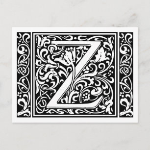 Letter Z Mediaeval Monogram Art Nouveau Postcard