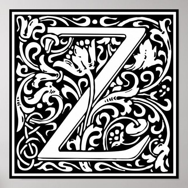 Letter Z Mediaeval Monogram Art Nouveau Poster (Front)