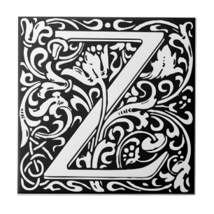 Letter Z Mediaeval Monogram Art Nouveau Tile