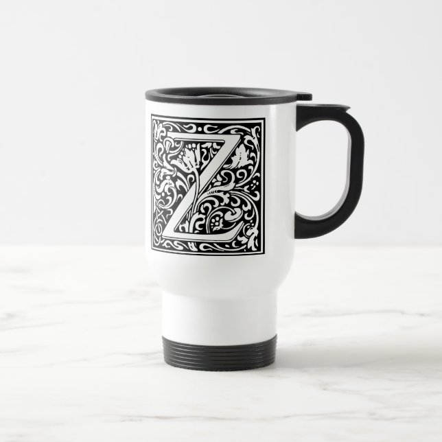Letter Z Mediaeval Monogram Art Nouveau Travel Mug (Right)