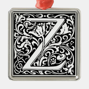 Letter Z Mediaeval Monogram Vintage Initial Metal Tree Decoration