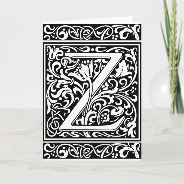 Letter Z Mediaeval Monogram Vintage Initial Note Card (Front)