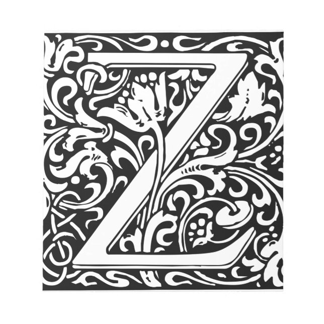 Letter Z Mediaeval Monogram Vintage Initial Notepad (Front)
