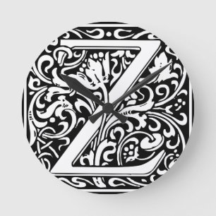 Letter Z Mediaeval Monogram Vintage Initial Round Clock