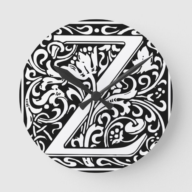 Letter Z Mediaeval Monogram Vintage Initial Round Clock (Front)