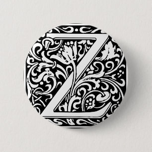 Letter Z Medieval Monogram Vintage Initial 6 Cm Round Badge