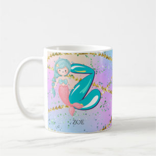 Letter Z Monogram Watercolor Cute Mermaid Nursery Coffee Mug