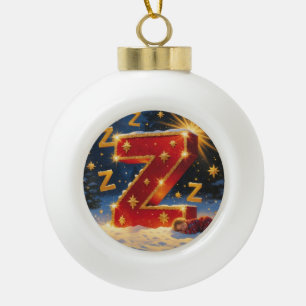 Letter Z Sleeping Personalised Monogram Holiday Ceramic Ball Christmas Ornament