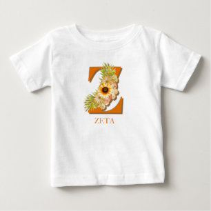 Letter Z Sunflower Floral Monogram with Name Baby T-Shirt