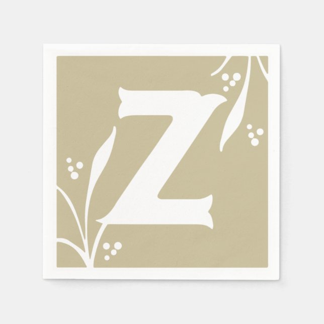 Letter Z Taupe Alphabet ABC Blocks Baby Shower Bev Napkin (Front)