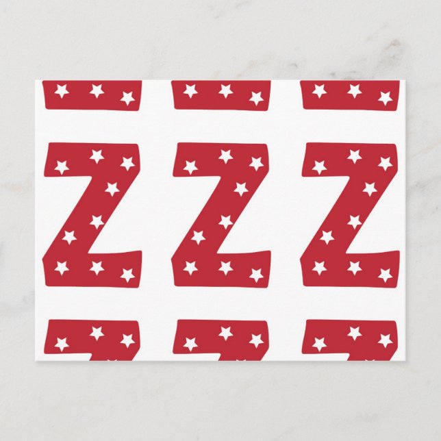 Letter Z - White Stars on Dark Red Postcard (Front)