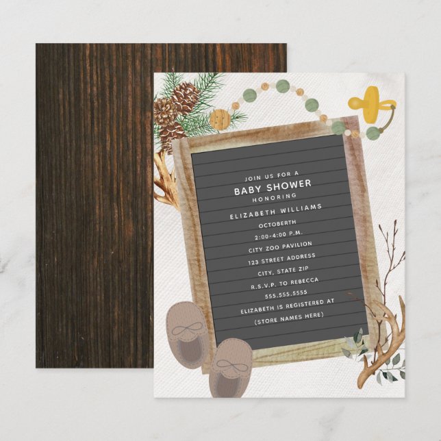 Letterboard Antler Woodland Boy Baby Shower Invitation (Front/Back)
