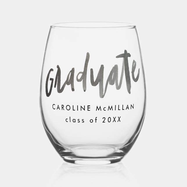 Lettered Graduate Personalised Class of Graduation Stemless Wine Glass (Front)