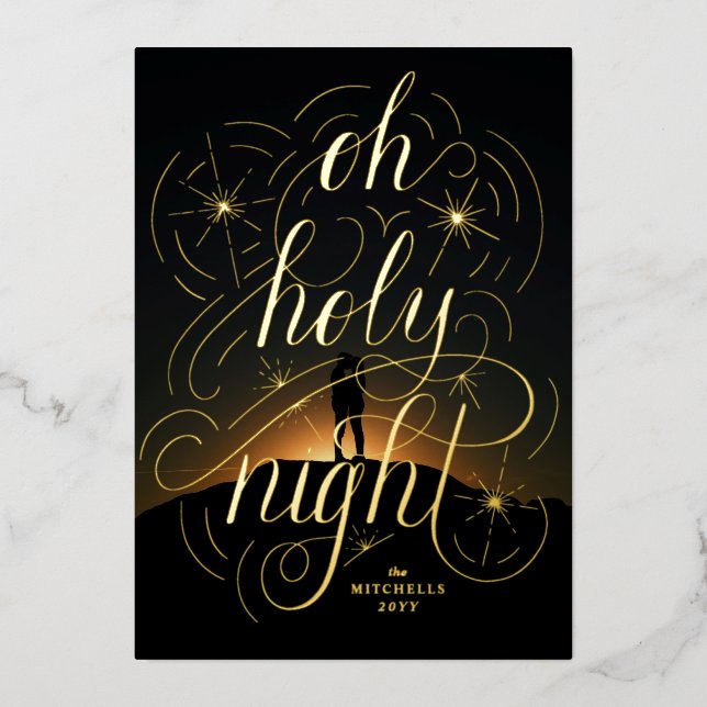 Lettered Oh Holy Night Foil Holiday Card (Front)