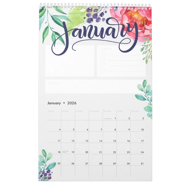 Lettered watercolor calendar - Personalised (Jan 2026)