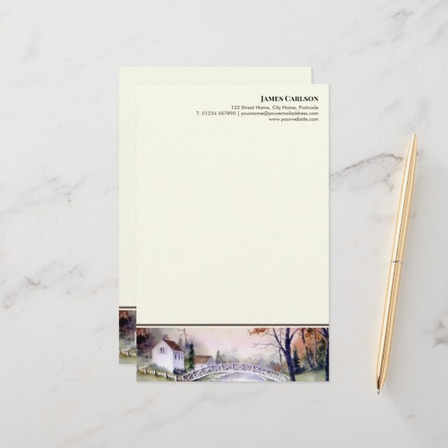 Letterhead Arched Bridge Watercolor Painting (Front/Back In Situ)