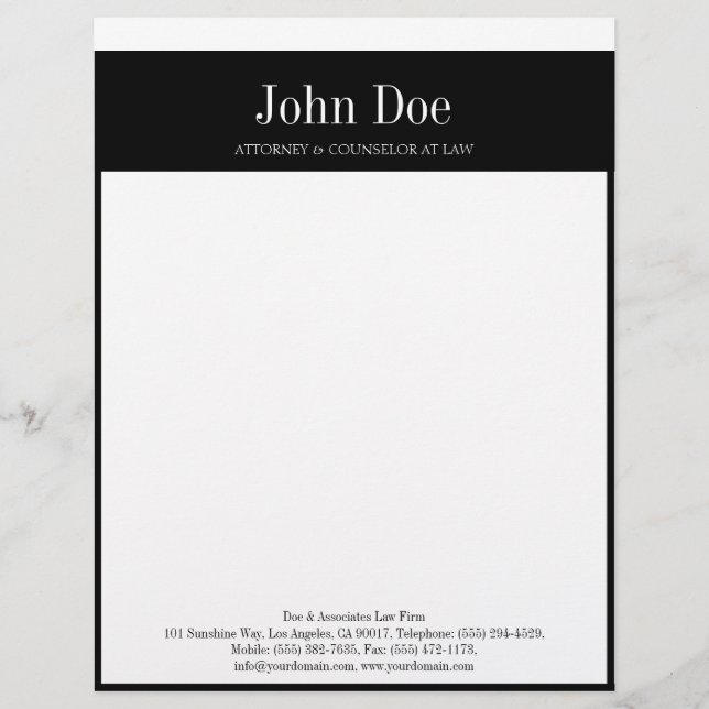 Letterhead Black White - Matches Business Card Template (Front)