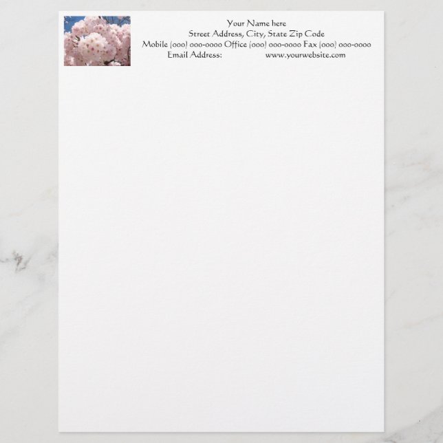 Letterhead Custom Pink Flower Blossoms (Front)