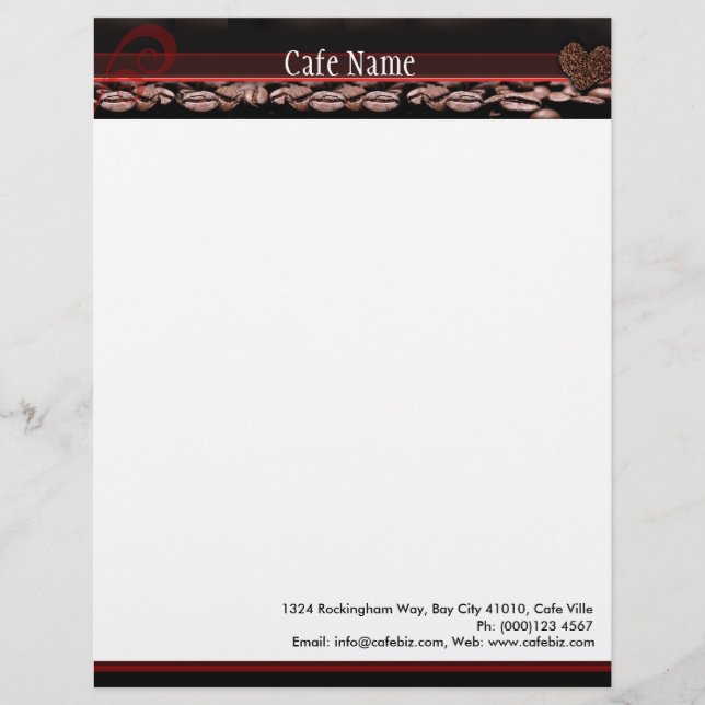 Letterhead for Cafe, Coffee Bar or Coffee Shop (Front)