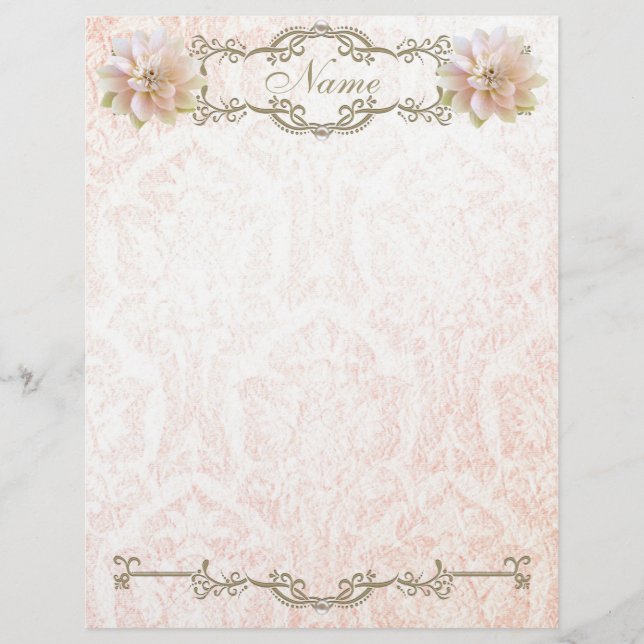 Letterhead Old Pink Lotus Flower Paper Gold Pearl (Front)