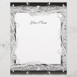 Letterhead Vintage Silver Black Floral