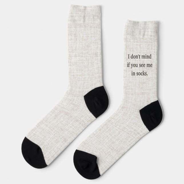 Lettering black on linen, I don't mind Socks (Left)