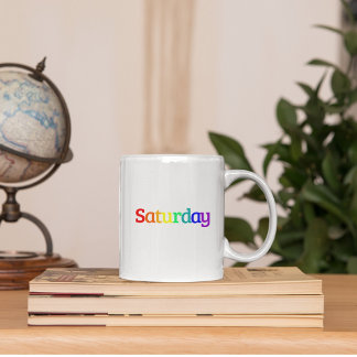 Lettering Design ‘Saturday’ in Rainbow Colours Coffee Mug
