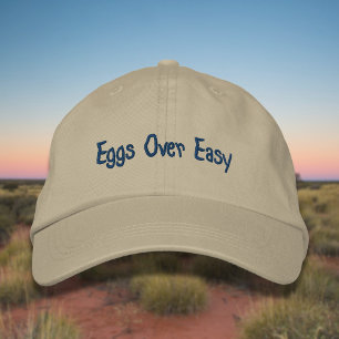 Lettering Eggs Over Easy in Blue Embroidered Hat