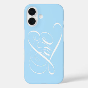 Lettering LOVE Heart Calligraphy Pale Ice Blue iPhone 16 Case