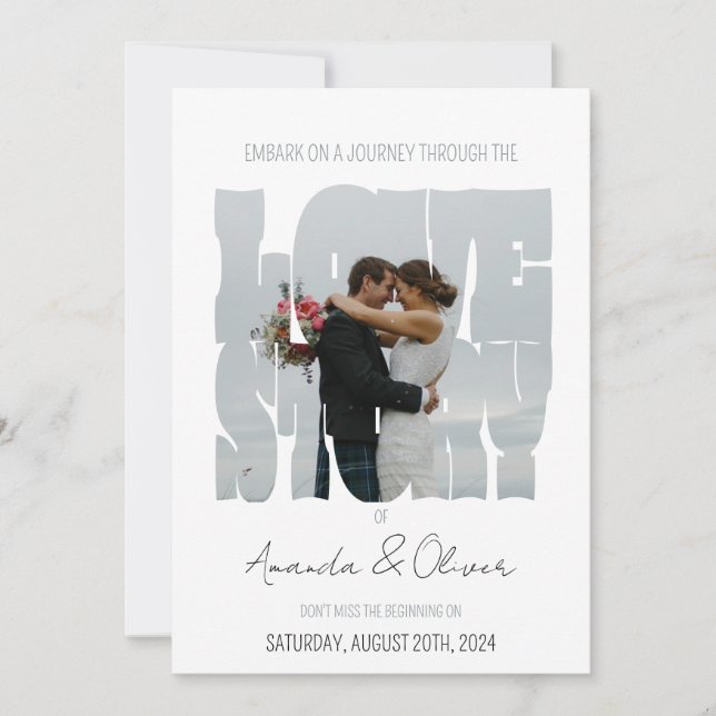 Lettering Love Story Photo Wedding Invitation (Front)