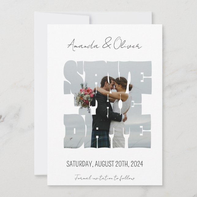 Lettering Love Story Photo Wedding Save The Date (Front)