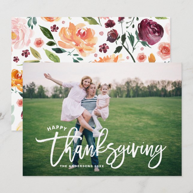 Lettering Overlay Happy Thanksgiving Photo Holiday Card (Front/Back)