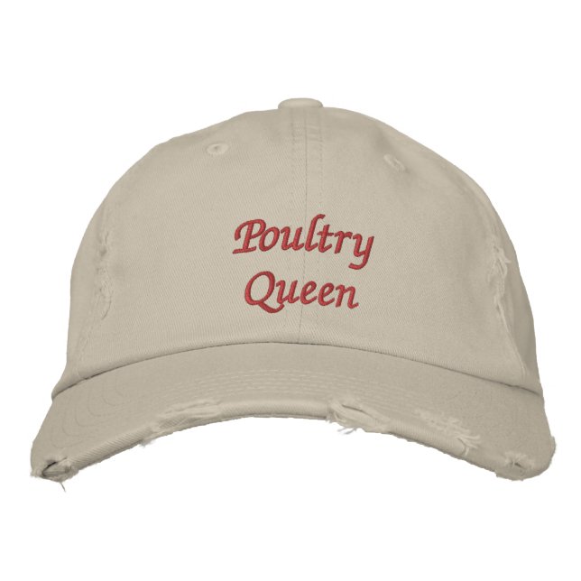 Lettering Poultry Queen in strawberry red Embroidered Hat (Front)
