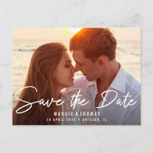 lettering text wedding save the date postcard