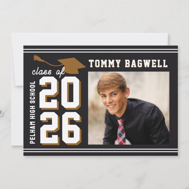 LETTERMAN GRAD BLACK Announcement & Invitation (Front)