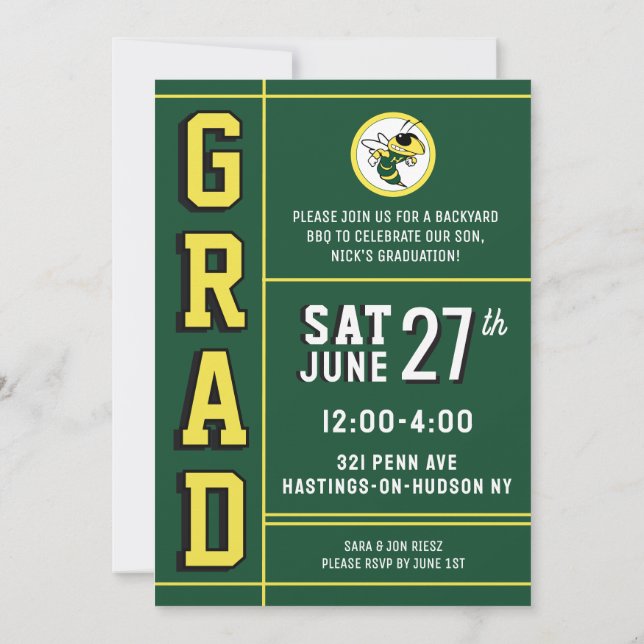 LETTERMAN GRAD YELLOW Announcement & Invitation (Back)