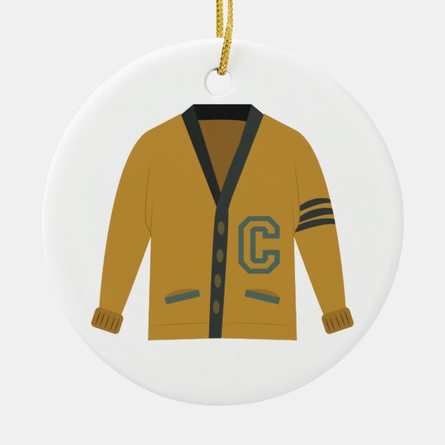 Letterman Sweater Ceramic Tree Decoration (Front)