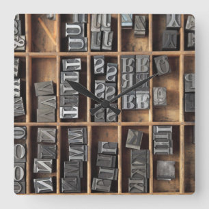 letterpress lead type in a case clock