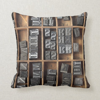 letterpress lead type in a case throw pillow