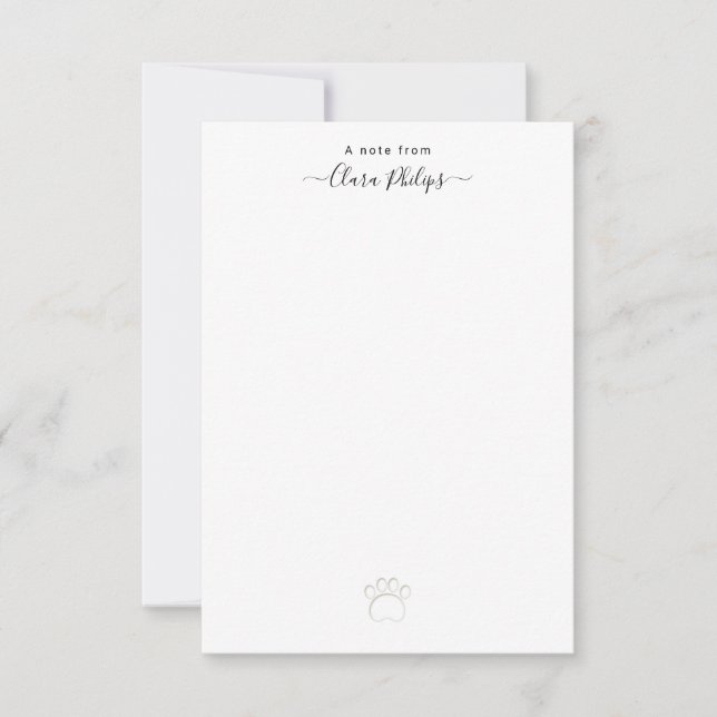 Letterpress paw print note card with name (Front)