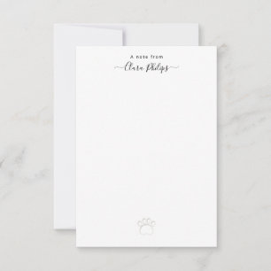 Letterpress paw print note card with name