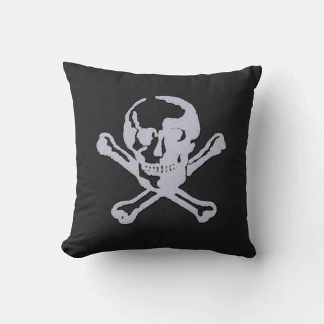Letterpress Style Jolly Roger Soft-black Cushion (Front)
