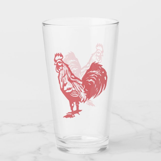 Letterpress Style Red Rooster Glass (Front)