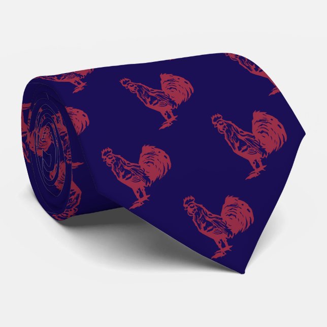 Letterpress Style Red Rooster Tie (Rolled)
