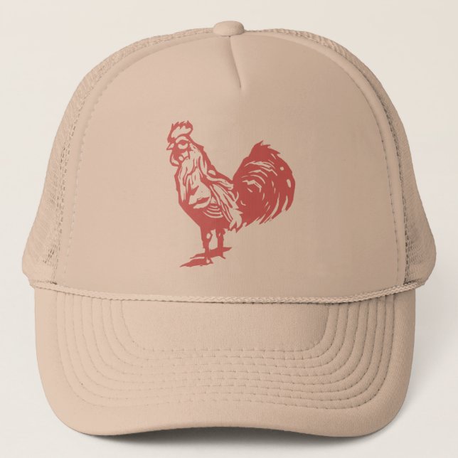 Letterpress Style Red Rooster Trucker Hat (Front)