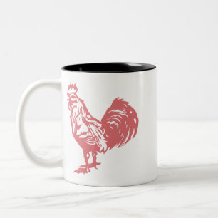 Letterpress Style Red Rooster Two-Tone Coffee Mug